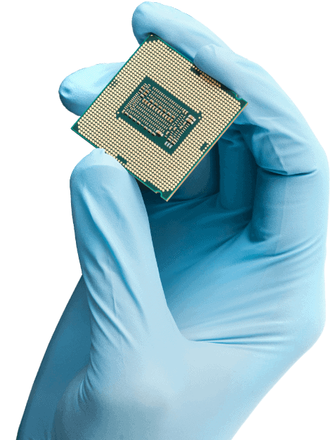 Glove holding electronics chip