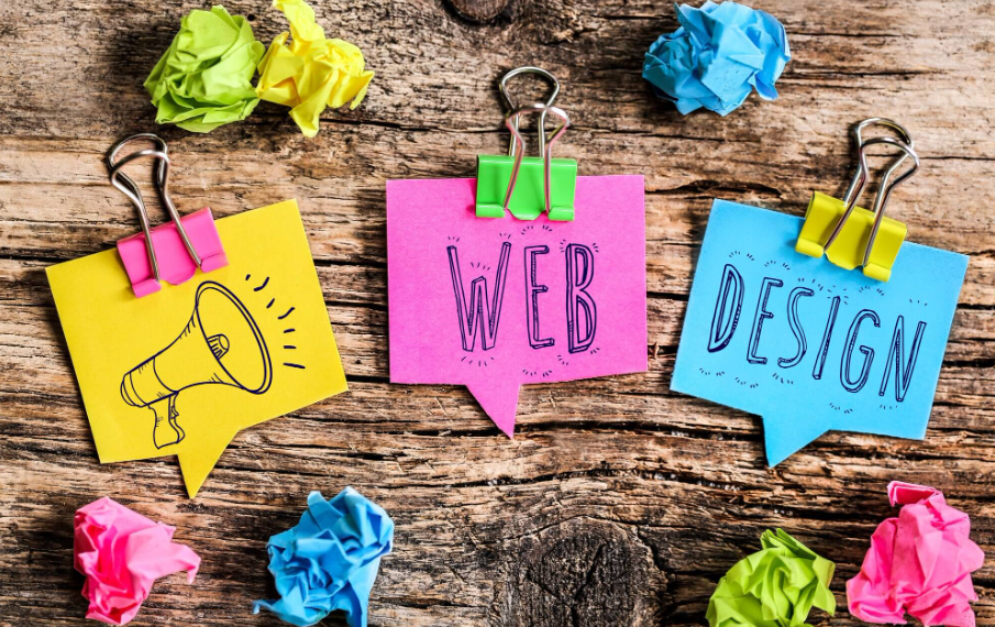 post-it notes with web and design written on them.