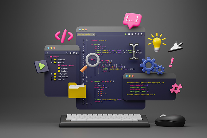 Illustration of web coding programs and icons