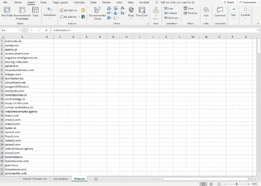 Use Concatenate to Create Disavow List