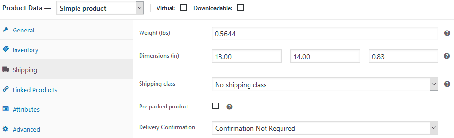 WooCommerce Product Dimensions Menu