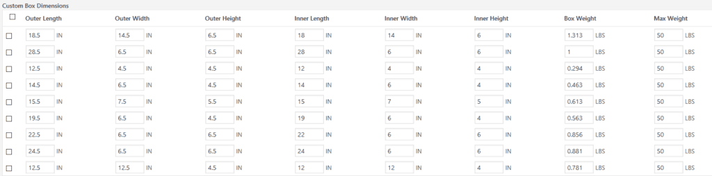 Woocommerce - Shipping Box Dimensions